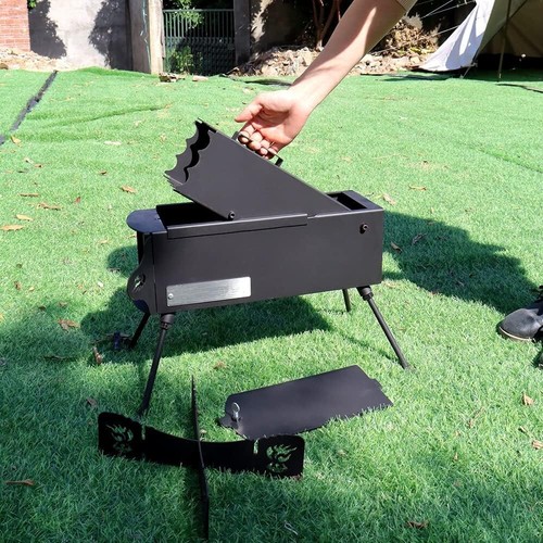 Portable Camping Stove High-carbon Steel Collapsible Wood Burner Rocket Cookware - Picture 7 of 10