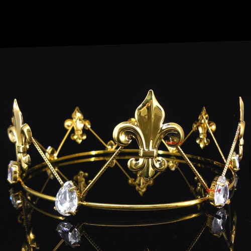 19 Styles Men's Imperial Medieval Fleur De Lis Gold King Metal Full Round Crown - Picture 20 of 64