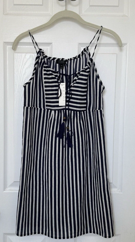 NUEVO CON ETIQUETAS JCREW RAYAS ALGODÓN GASA BORLA NATACIÓN CUBRE XS AZUL MARINO Foto 2 de 4