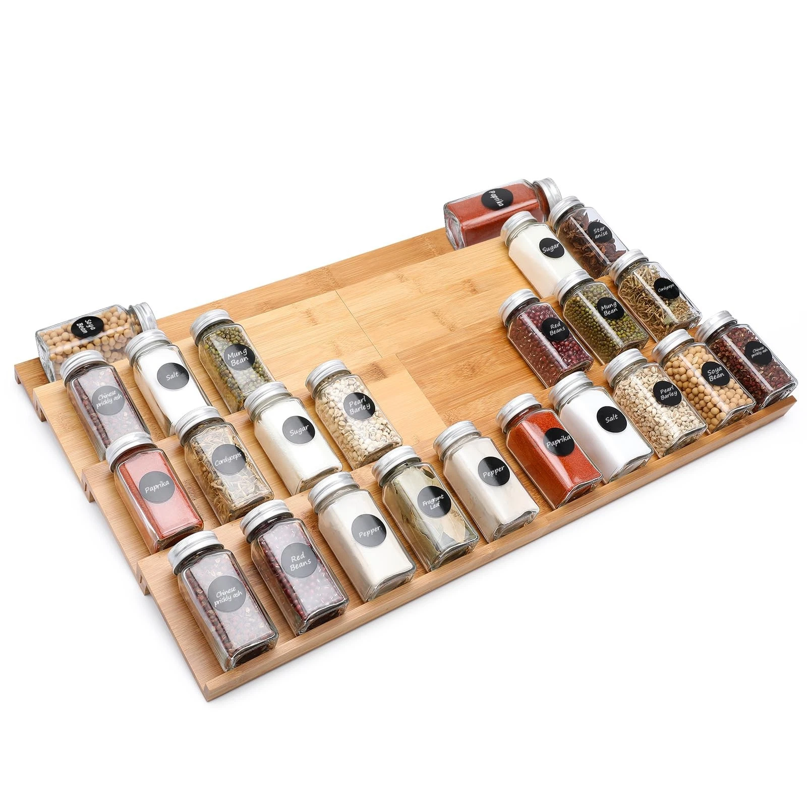 Bamboo Spice Drawer Organizer, 4 Tier In Drawer Spices Rack for Cabinet Drawe...