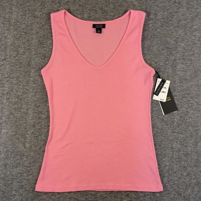 Halogen Atlantic-Pacific Tank Top Womens Small Pink Rib Knit Stretch V Neck