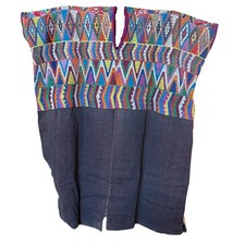 Vintage Handwoven Guatemalan Huipil   Heavy Cotton Two-Panel Top with Colorful