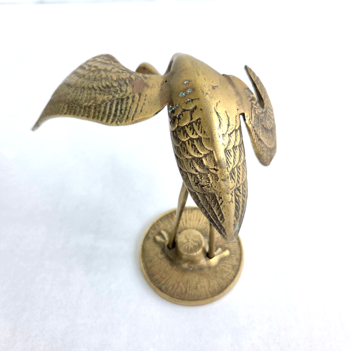 Vintage Crane Bird Heron Cast Brass Statue Beach Coastal Home Decor MCM Korea 7 - Picture 6 of 14