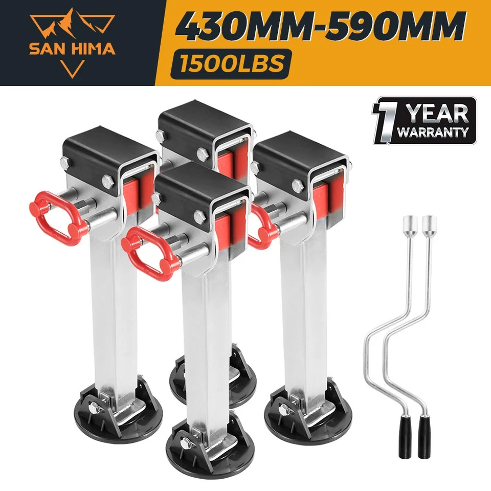 4x 430MM Corner Legs Drop Down W/Handle Steel Base 1500LBS Caravan Stabilizer