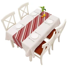 Red and Cream Stripes Table Runner 14x72 Inch Cotton Linen Candy Cane