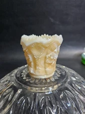 Toothpick Imperial Glass Hobstar & Arches Toothpick Holder Slag Glass Caramel