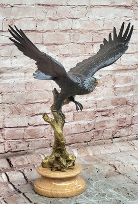Signed Juno Bronze American Bald Eagle Sculpture Flying Patina Collectible Art