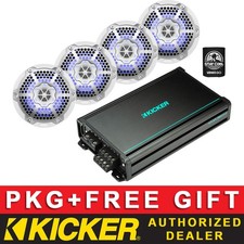 KICKER KMA360.4 4CH AMPLIFIER BOAT/MARINE AUDIO PACKAGE 6.5" LED SPEAKERS 2PAIRS