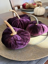 VELVET PLUSH PUMPKINS Autumn Decor Fall Harvest REAL STEMS Sets of 3