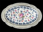 Vintage Silver Plated Tray with Floral Tile And Mosaic Inlay 9.5” X 6.5” — photo 1
