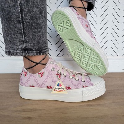  Chuck Taylor All Star Lift Platform Cross Stitch 7.5 Women Shoes Pink A13660C