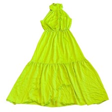 Scoop Midi Length Halter Dress Bright Green Tie Neck Flattering Comfort Sz Small