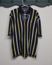 Vinta 1990's Tommy Hilfiger Classic Men's polo golf Yellow Navy Stripe Casual