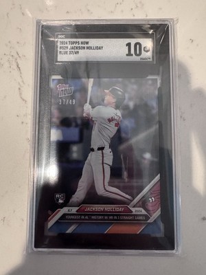 Jackson Holiday 2024 MLB Topps Now #529 RC SGC 10 /49 Blue 3 Straight Home Runs