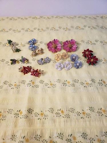 Vintage Costume Jewelry Earring 11 pr Lot- Enamel, Rhinestone, Clip on, Pierced