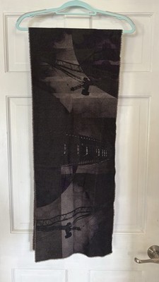 Paul Smith Black Gray Purple Graphic Print Wool Angora Fringe Scarf 72x14