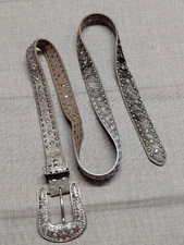 vintage Y2K buckle belt COW HAIR rhinestone 46 brown STUDDED leather COWBOY