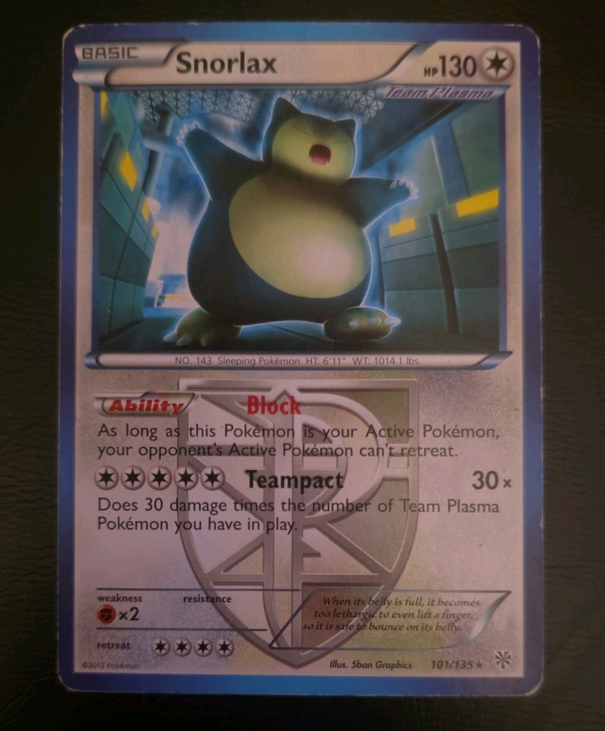 Pokemon Snorlax 101/135 Plasma Storm Non Holo Rare NM