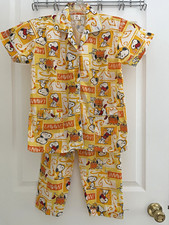 Peanuts Snoopy Woodstock 2pc Cotton Pajama Set Button-Up Elastic Waist M