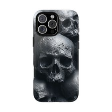 For iPhone / Galaxy / Pixel   Obsidian Skulls Gray Art Phone Case