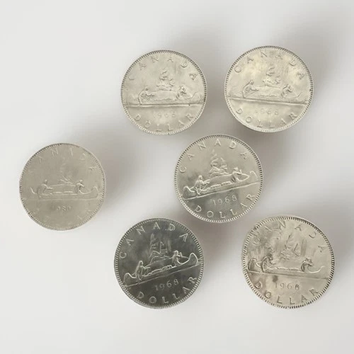 Set 5 1968 & 1 1980 Canada Canoe Nickel Dollar Coin Canadian $1 Dollar Voyageur
