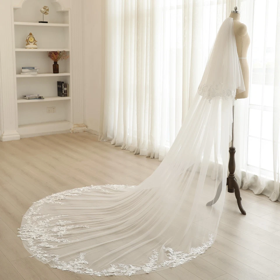 Romántico velo de novia de encaje rosa con colorete velo personalizado real Foto 3 de 4