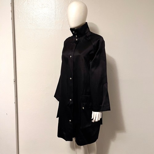 MICHAEL KORS Italy MAINLINE black silk satin coat utility cargo oversized vtg M - Picture 4 of 21