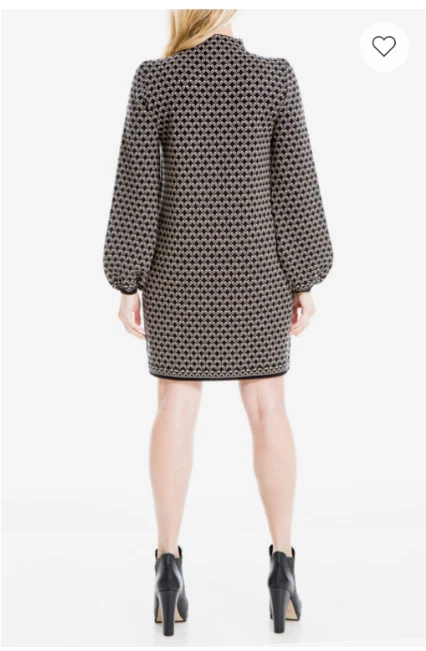 Vestido Suéter MAX STUDIO Negro Taupe Patrón Corazón Tejido Manga Globo L = 12/14 Foto 2 de 3