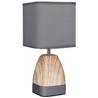 Tischleuchte Tischlampe Keramikfuss Holzoptik Stoffschirm Grau Max. 40W Naeve