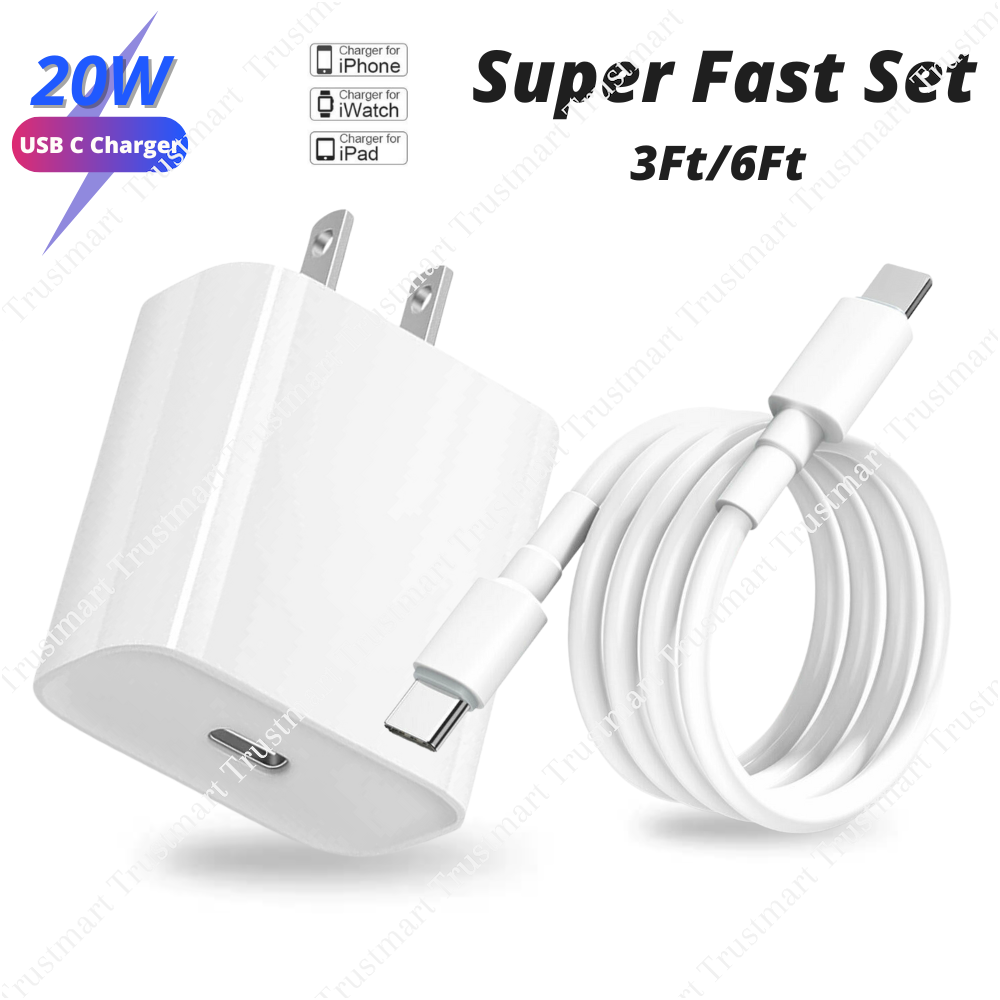 USB Type-C Power Adapter Fast Charger 20W PD Cable For iPhone 11/12/13/14/8 iPad