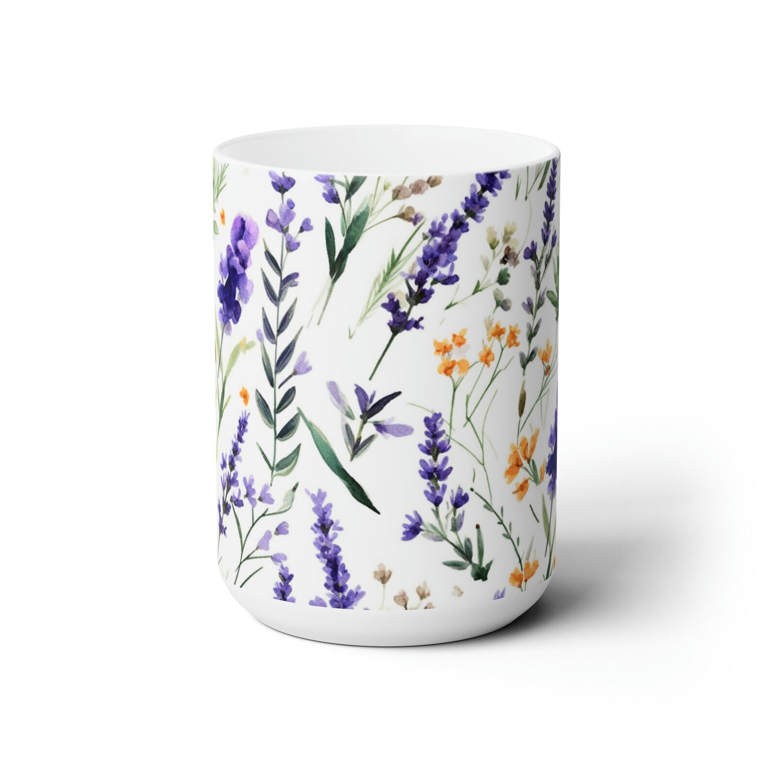Lavender Wildflower Ceramic Coffee Mug 15 oz