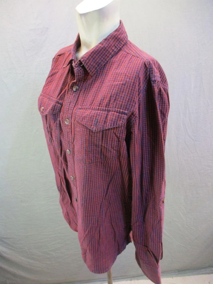 Prana Size S Mens Burgundy/Blue Long Sleeve Organic Cotton Button-Up Shirt 7Y648 - Image 3 of 4
