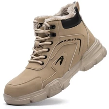 Faux Fur Steel Toe Work Boots for Men Women Safety Shoes Warm Industrial Sneaker