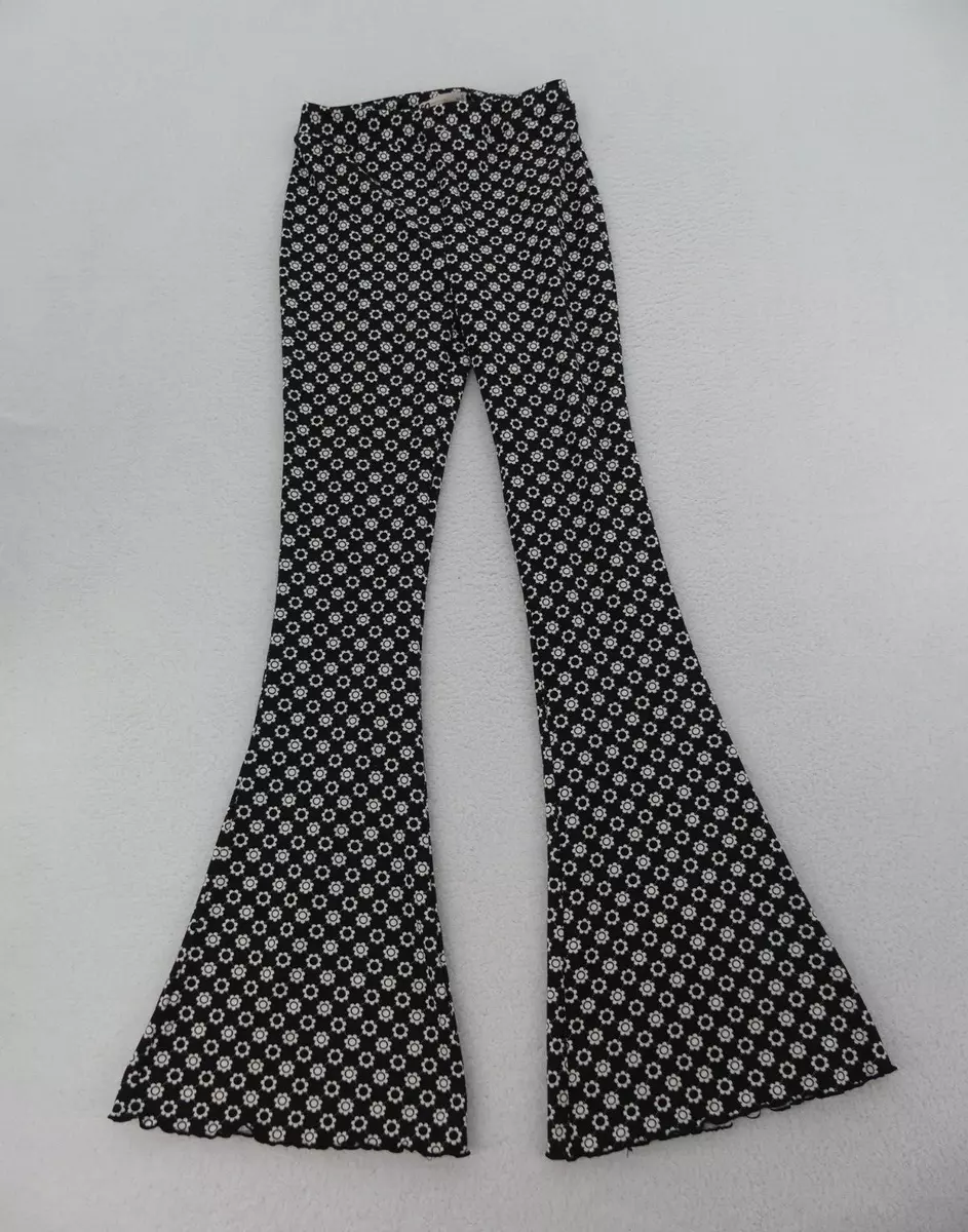 SO Pants Womens Extra Small Juniors Black White Floral Flare High Rise Pull On
