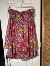 Red Strapless Boho Floral Dress Size Medium