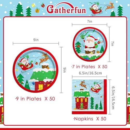 Christmas Party Supplies - Christmas Santa-Themed Disposable Paper Plates and - Picture 4 of 7