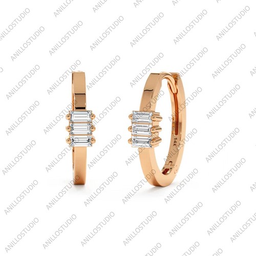 4x2mm Baguette Natural Diamond Cartilage Earrings,Tragus Hoops Earrings 14k Gold - Picture 8 of 10