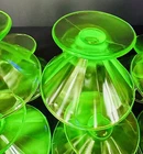 Set of 9+1 VTG Federal Optic Panel Green Uranium Depression Glass Sherbet Glass