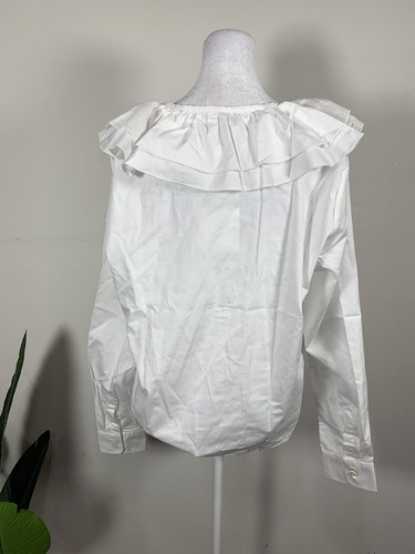 The Shirt Rochelle Behrens Women's 100% Cotton Ruffle Neck Button UP TOP, Size S - 第 4/9 張圖片