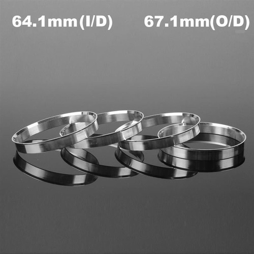 4Pcs Aluminum Wheel Hub Centric Rings Spigot Spacer Set 64.1mm ID to 67.1mm OD - Foto 1 di 12