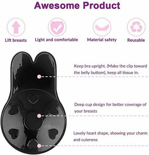 Invisible Bra Silicone Adhesive Lift Rabbit Reusable Push up Nipple Cover Sticky - Picture 3 of 28