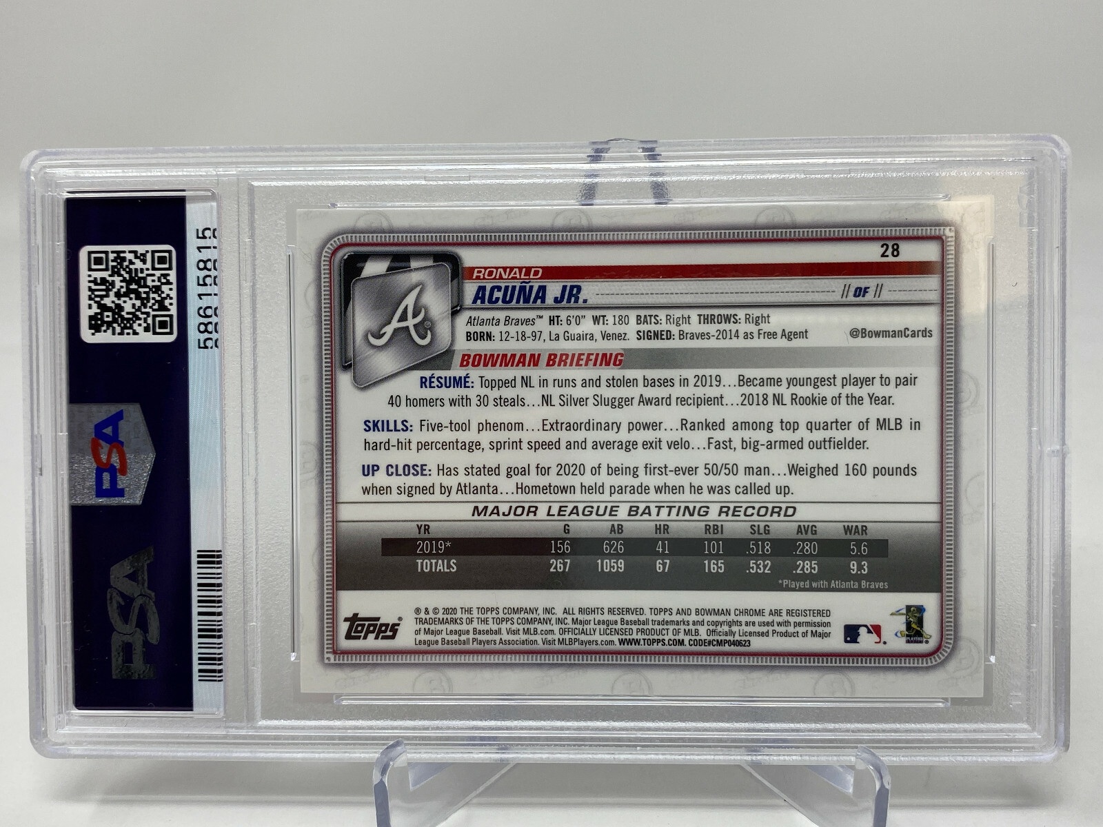 2020 Bowman Chrome #28 Ronald Acuna Jr.    PSA 9 view 7