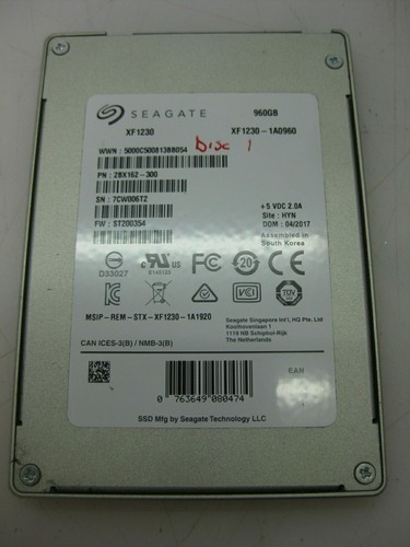 WIPED ERASED SEAGATE NYTRO 960GB XF1230-1A0960 SATA 2.5" SSD P/N: 2BX162-300 - Picture 2 of 4