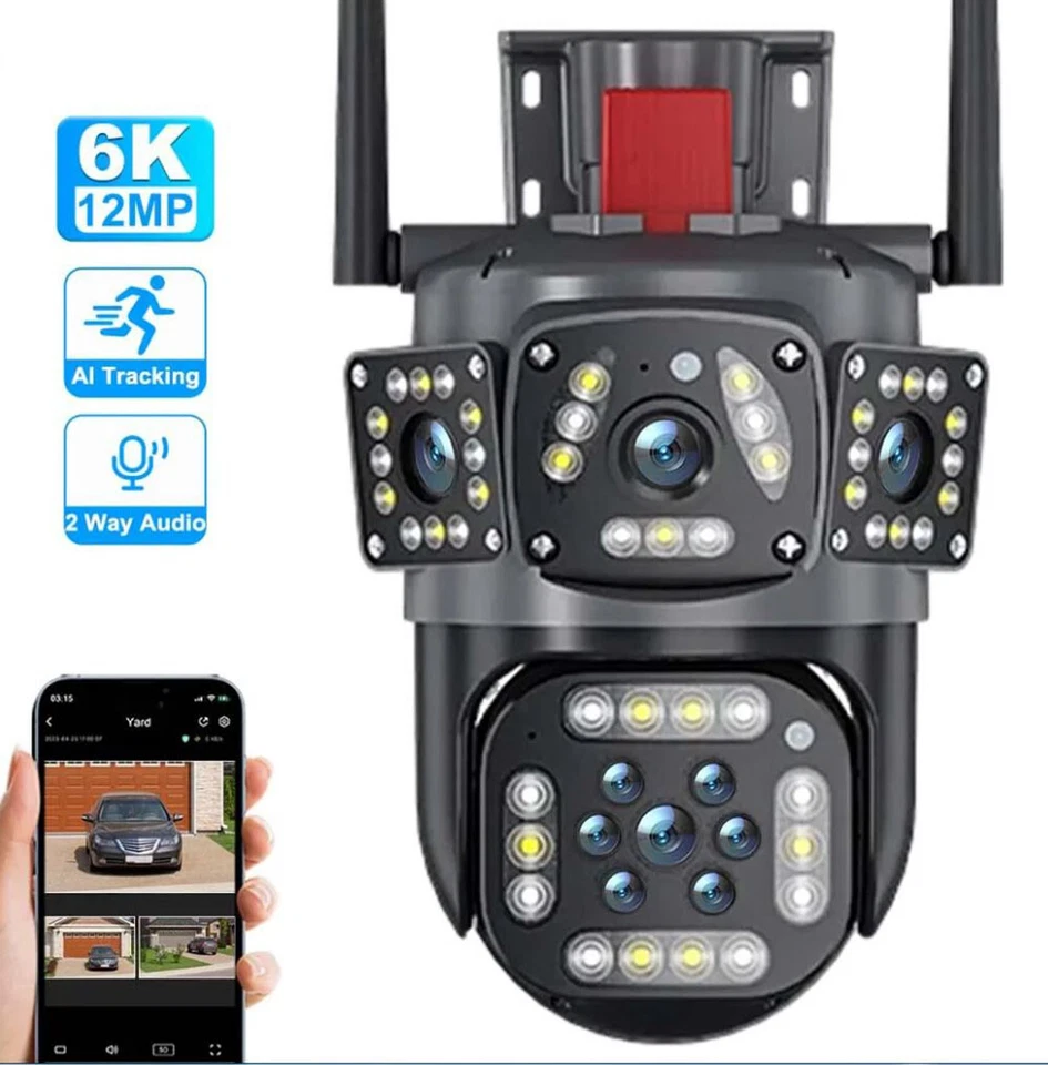 12MP 6K WIFI IP Outdoor Cameras Three Lens Three Screen Camera PTZ CCTV 10X Zoom - Image 2 of 4
