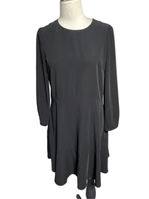 chinese dress ladies I.H.F Black Column Gown with Trapeze Neckline and Rose Draped Three-Quarter Sleeves