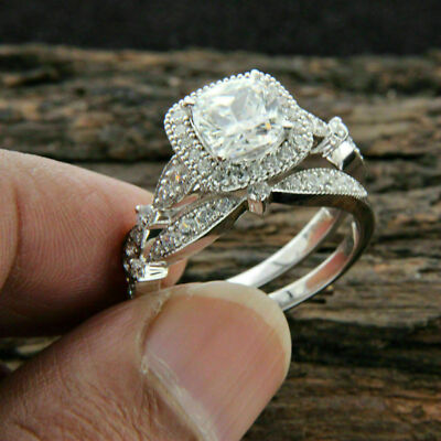 Diamond Bridal Set Engagement Ring 14K White Gold CT