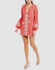 $120 Show Me Your Mumu Women's Red Embroidered Balloon Sleeve Tunic Dress Size M