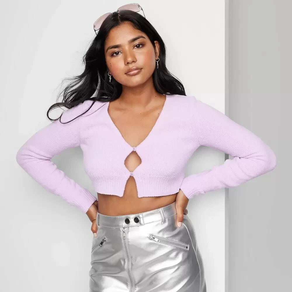 Fuzzy cardigan cropped cheap