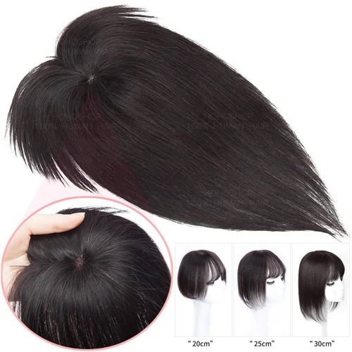 US 100% Remy Human Hair Mono Topper Clip In Top Piece Toupee Wig Bangs For Women - Picture 6 of 17