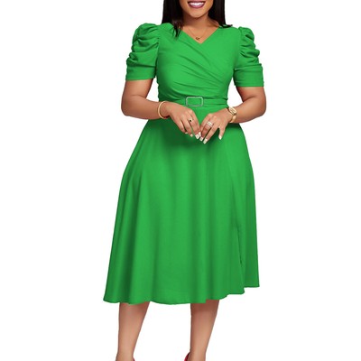 Kleid Damen Sommer Neu Mode Temperament Elegant V-Ausschnitt Faltenrock
